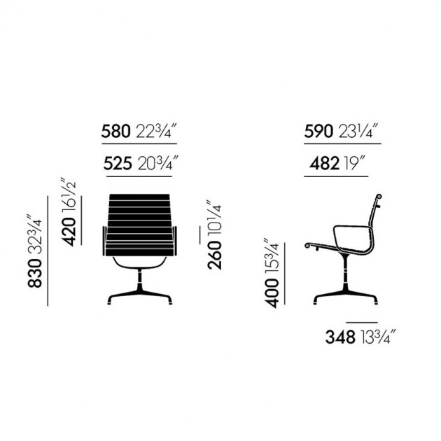 medidas silla Aluminium EA107 y EA108 Vitra