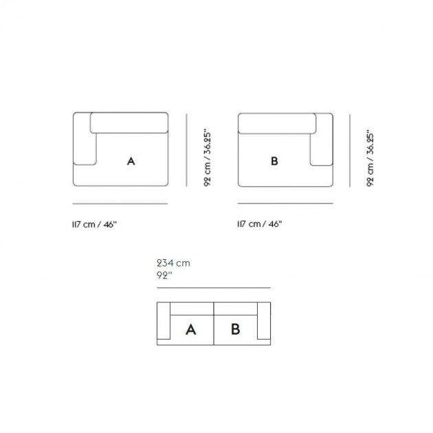 medidas sofá modular 2 plazas Connect Muuto