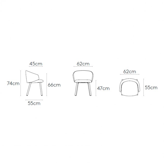 Medidas sillón Binar 60 con respaldo bajo y 4 patas de madera de Inclass