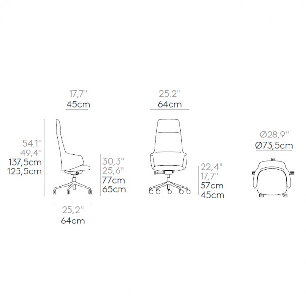 Medidas sillón con ruedas Binar Executive de respaldo alto en Moises Showroom