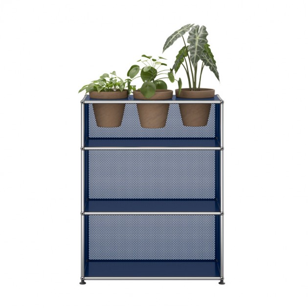 Frente estantería modular USM Haller perforada con plantas color azul acero