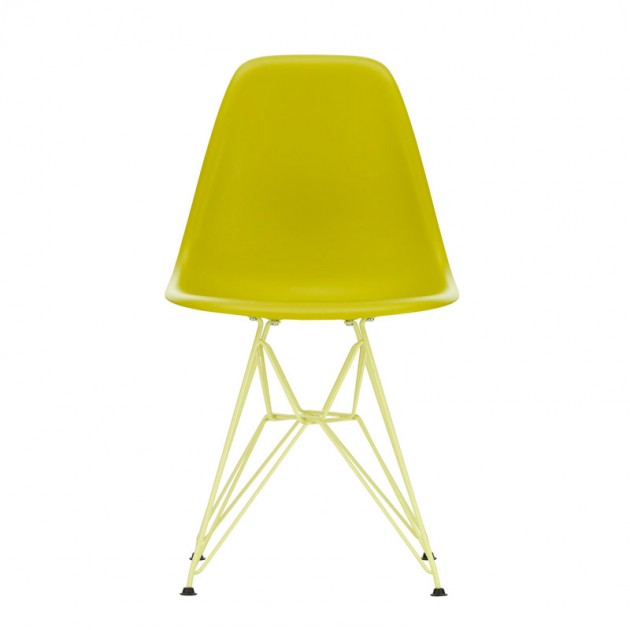 Frente Eames Plastic Chair DSR Colours carcasa color mostaza y estructura citron de Vitra